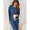 Ekouaer Womens Pajamas Set Knit Pjs Long Sleeve Lounge Set Soft Loungewear(Grayish Blue)