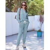 Ekouaer Womens Pajamas Set Knit Pjs Long Sleeve Lounge Set Soft Loungewear(Light Blue)