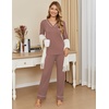 Ekouaer Womens Pajamas Sets 2 Piece PJs Long Sleeve Sleepwear Loungewear(Brown)