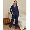 Ekouaer Womens Pajamas Sets 2 Piece PJs Long Sleeve Sleepwear Loungewear(Navy Blue)