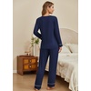 Ekouaer Womens Pajamas Sets 2 Piece PJs Long Sleeve Sleepwear Loungewear(Navy Blue)