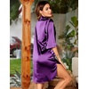 Ekouaer Womens Satin Button Down Nightshirt 3/4 Sleeve Boyfriend Nightgown(Bright Purple)