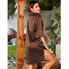 Ekouaer Womens Satin Button Down Nightshirt 3/4 Sleeve Boyfriend Nightgown(Clay)