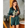 Ekouaer Womens Satin Button Down Nightshirt 3/4 Sleeve Boyfriend Nightgown(Dark Green)