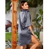 Ekouaer Womens Satin Button Down Nightshirt 3/4 Sleeve Boyfriend Nightgown(Dark Grey)
