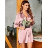 Ekouaer Womens Satin Button Down Nightshirt 3/4 Sleeve Boyfriend Nightgown(Dark Pink)