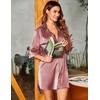 Ekouaer Womens Satin Button Down Nightshirt 3/4 Sleeve Boyfriend Nightgown(Deep Pink)
