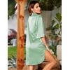 Ekouaer Womens Satin Button Down Nightshirt 3/4 Sleeve Boyfriend Nightgown(Light Green)
