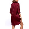 Ekouaer Womens Satin Button Down Nightshirt 3/4 Sleeve Boyfriend Nightgown(Wine Red)