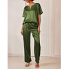 Ekouaer Women’s Satin Silky Pajama Set 2 Piece V Neck Silk Pjs with Pocket(Army Green)