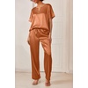 Ekouaer Women’s Satin Silky Pajama Set 2 Piece V Neck Silk Pjs with Pocket(Caramel Brown)