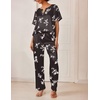 Ekouaer Women’s Satin Silky Pajama Set 2 Piece V Neck Silk Pjs with Pocket(Floral Black)