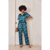 Ekouaer Women’s Satin Silky Pajama Set 2 Piece V Neck Silk Pjs with Pocket(Floral Blue/Green)