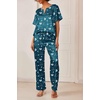 Ekouaer Women’s Satin Silky Pajama Set 2 Piece V Neck Silk Pjs with Pocket(Floral Blue/Green)