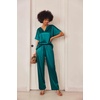 Ekouaer Women’s Satin Silky Pajama Set 2 Piece V Neck Silk Pjs with Pocket(Green)