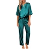 Ekouaer Women’s Satin Silky Pajama Set 2 Piece V Neck Silk Pjs with Pocket(Green)
