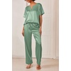 Ekouaer Women’s Satin Silky Pajama Set 2 Piece V Neck Silk Pjs with Pocket(Ice Green)