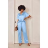 Ekouaer Women’s Satin Silky Pajama Set 2 Piece V Neck Silk Pjs with Pocket(Light Blue)