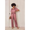 Ekouaer Women’s Satin Silky Pajama Set 2 Piece V Neck Silk Pjs with Pocket(Purplish Red)