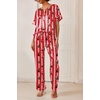 Ekouaer Women’s Satin Silky Pajama Set 2 Piece V Neck Silk Pjs with Pocket(Red Stripe Santa)