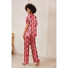 Ekouaer Women’s Satin Silky Pajama Set 2 Piece V Neck Silk Pjs with Pocket(Red Stripe Santa)