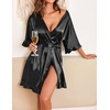 Ekouaer Womens Silk Robe Short Satin Kimono Bathrobe Bridesmaid Sleepwear(Black)