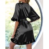 Ekouaer Womens Silk Robe Short Satin Kimono Bathrobe Bridesmaid Sleepwear(Black)