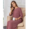 Ekouaer Zipper Robes for Women 3/4 Sleeve Bathrobe Lightweight House Coats(Wine Red)