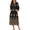 Ekouaer Robes for Women Zipper Robe 3/4 Sleeves Housecoat with Pockets(Black Gold Floral)