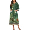 Ekouaer Robes for Women Zipper Robe 3/4 Sleeves Housecoat with Pockets(Floral Green)