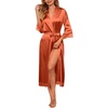 Ekouaer Silk Robes for Women Lace Trim Kimono Bathrobe Bridal Robe(Caramel)