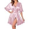 Ekouaer Womens Silk Robe Short Satin Kimono Bathrobe Bridesmaid Sleepwear(Pink)
