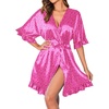 Ekouaer Womens Silk Robe Short Satin Kimono Bathrobe Bridesmaid Sleepwear(Pink Leopard Print)