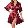 Ekouaer Womens Silk Robe Short Satin Kimono Bathrobe Bridesmaid Sleepwear(Wine Red)