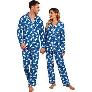 Ekouaer Christmas Family Matching Pajamas Long Sleeve Button Down Pj Set(Blue Bear)
