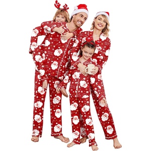 Ekouaer Christmas Family Matching Pajamas Long Sleeve Button Down Pj Set(Deep Red Santa Claus)