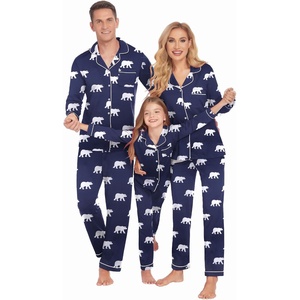 Ekouaer Christmas Family Matching Pajamas Long Sleeve Button Down Pj Set(Navy Blue/Bear)