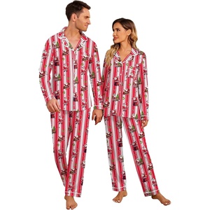 Ekouaer Christmas Family Matching Pajamas Long Sleeve Button Down Pj Set(Red Striped Santa Claus)
