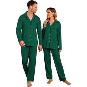 Ekouaer Christmas Family Matching Pajamas Long Sleeve Button Down Pj Set(Solid-deep Green)