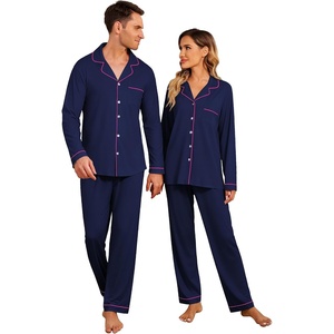 Ekouaer Christmas Family Matching Pajamas Long Sleeve Button Down Pj Set(Solid-navu Blue)
