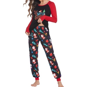 Ekouaer Christmas Pajamas for Women Cute Print Long Sleeve Pj Lounge Set(Pattern6_black Santa)