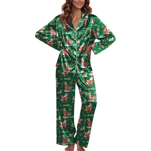 Ekouaer Pajamas For Women Silk Pjs Long Sleeve Button Down Lounge Sets(Christmas Green)