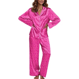 Ekouaer Pajamas For Women Silk Pjs Long Sleeve Button Down Lounge Sets(Leopard Hot Pink)