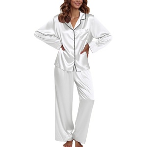 Ekouaer Pajamas For Women Silk Pjs Long Sleeve Button Down Lounge Sets(White)