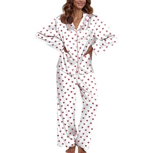 Ekouaer Pajamas For Women Silk Pjs Long Sleeve Button Down Lounge Sets(White With Red Heart)