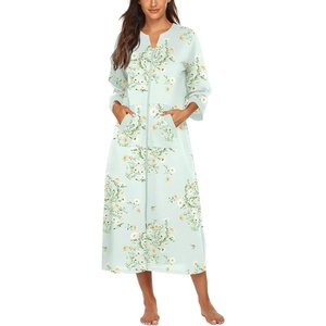 Ekouaer Robes for Women Zipper Robe 3/4 Sleeves Housecoat with Pockets(Floral Light Green)