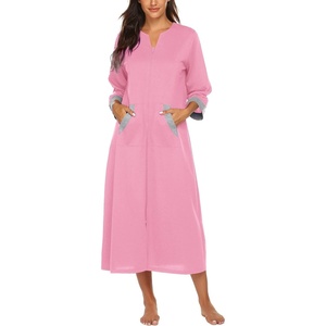 Ekouaer Robes for Women Zipper Robe 3/4 Sleeves Housecoat with Pockets(Pink)