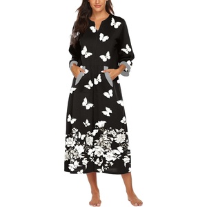 Ekouaer Robes for Women Zipper Robe 3/4 Sleeves Housecoat with Pockets(Style 1-pat10)
