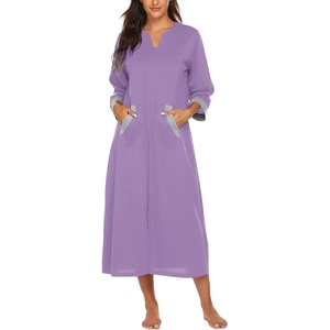 Ekouaer Robes for Women Zipper Robe 3/4 Sleeves Housecoat with Pockets(Style 1:purple)