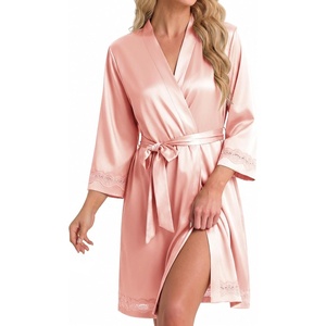 Ekouaer Women Silky Satin Robe Lace Bridesmaid Bathrobes Kimono Loungewear(Champagne)